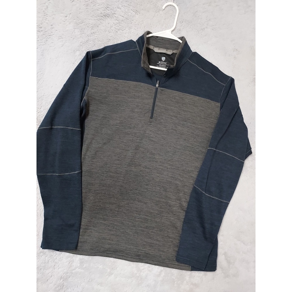 Kuhl Pullover Mens XL Activewear Ryzer Quarter Zip Blue Grey Mock Base Layer